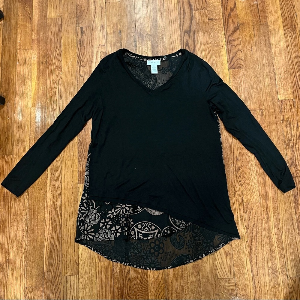 NWT Carmen Marc Valvo Long Sleeve Top with Sheer Back
